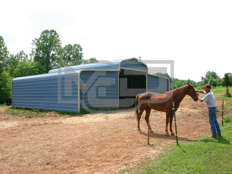 Metal Horse Barn | Regular Roof | 36W x 26L x 9H | Shelter Metal Horse Barn | Regular Roof | 36W x 26L x 9H | Shelter