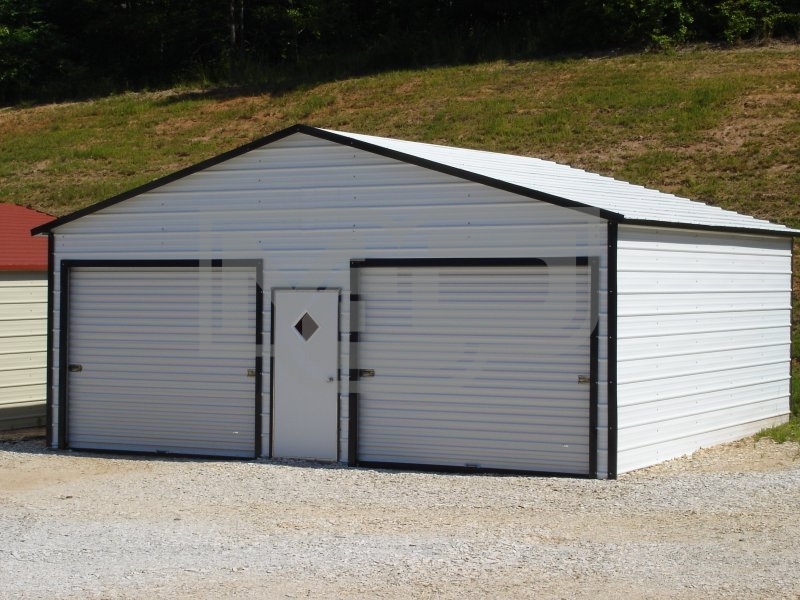 Garage | Boxed Eave Roof | 24W x 21L x 9H | 2-Car Metal Garage Garage | Boxed Eave Roof | 24W x 21L x 9H | 2-Car Metal Garage