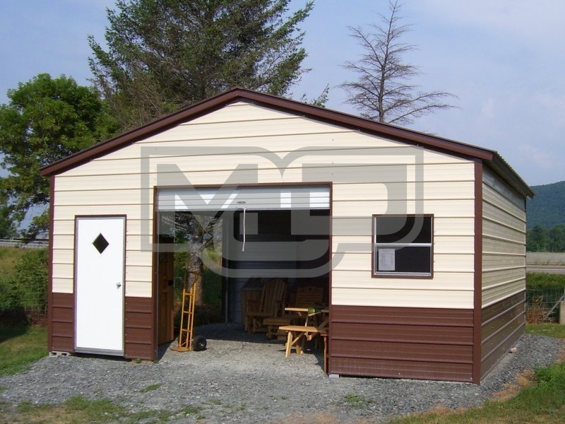 Metal Storage Building | Vertical Roof | 22W x 21L x 8H | Enclosed Garage Metal Storage Building | Vertical Roof | 22W x 21L x 8H | Enclosed Garage