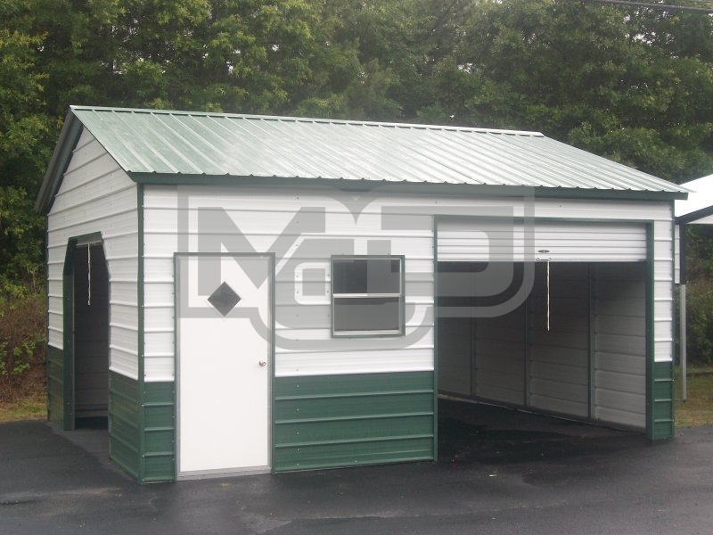 Enclosed Metal Garage | Vertical Roof | 22W x 21L x 9H | Steel Garage Enclosed Metal Garage | Vertical Roof | 22W x 21L x 9H | Steel Garage