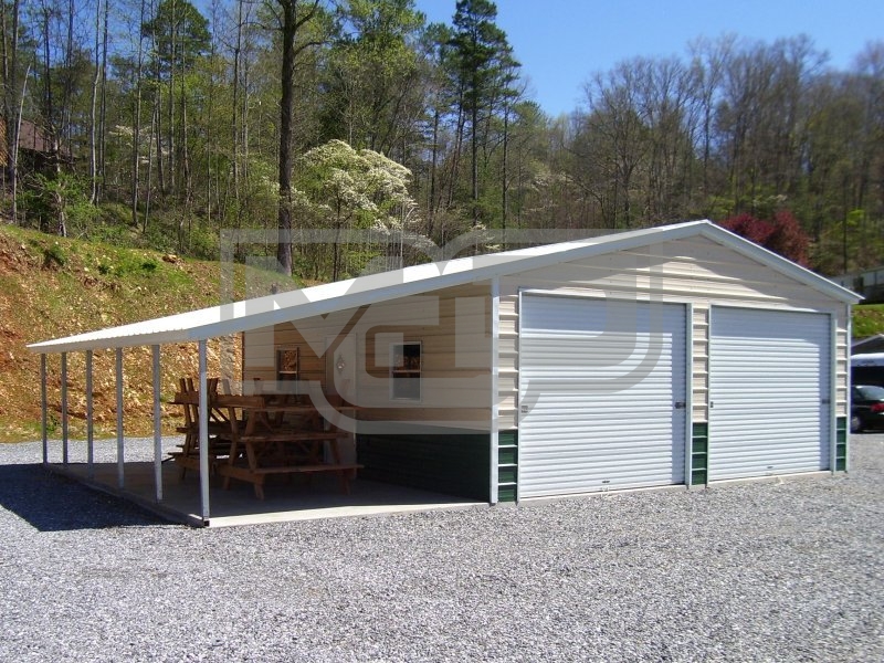 Metal Garage with Lean-to | Vertical Roof | 18W x 26L x 9H Metal Garage with Lean-to | Vertical Roof | 18W x 26L x 9H