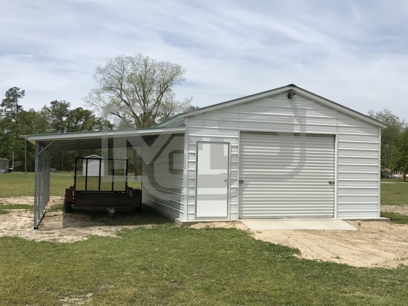 Metal Garage with Lean-to | Vertical Roof | 18W x 26L x 9H | 1-Car Metal Garage with Lean-to | Vertical Roof | 18W x 26L x 9H | 1-Car