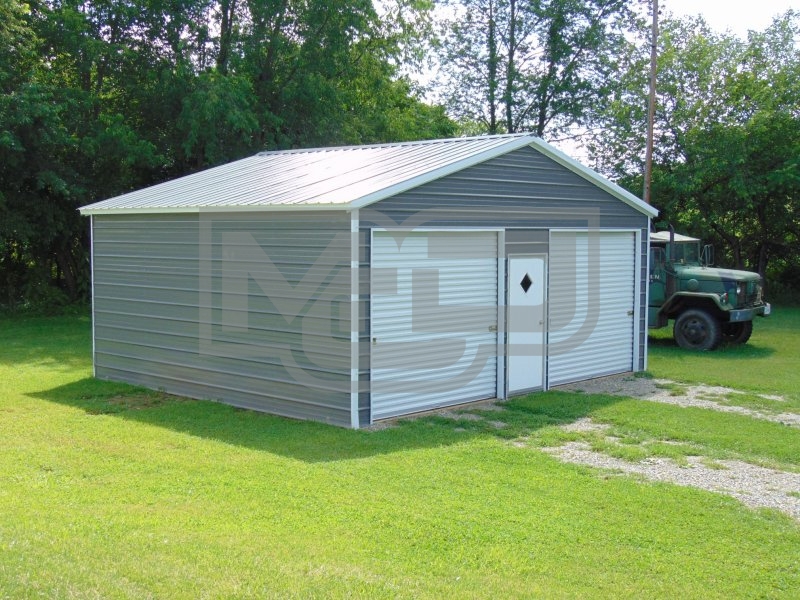 2-Car Steel Garage | Vertical Roof | 24W x 26L x 9H | Enclosed 2-Car Steel Garage | Vertical Roof | 24W x 26L x 9H | Enclosed